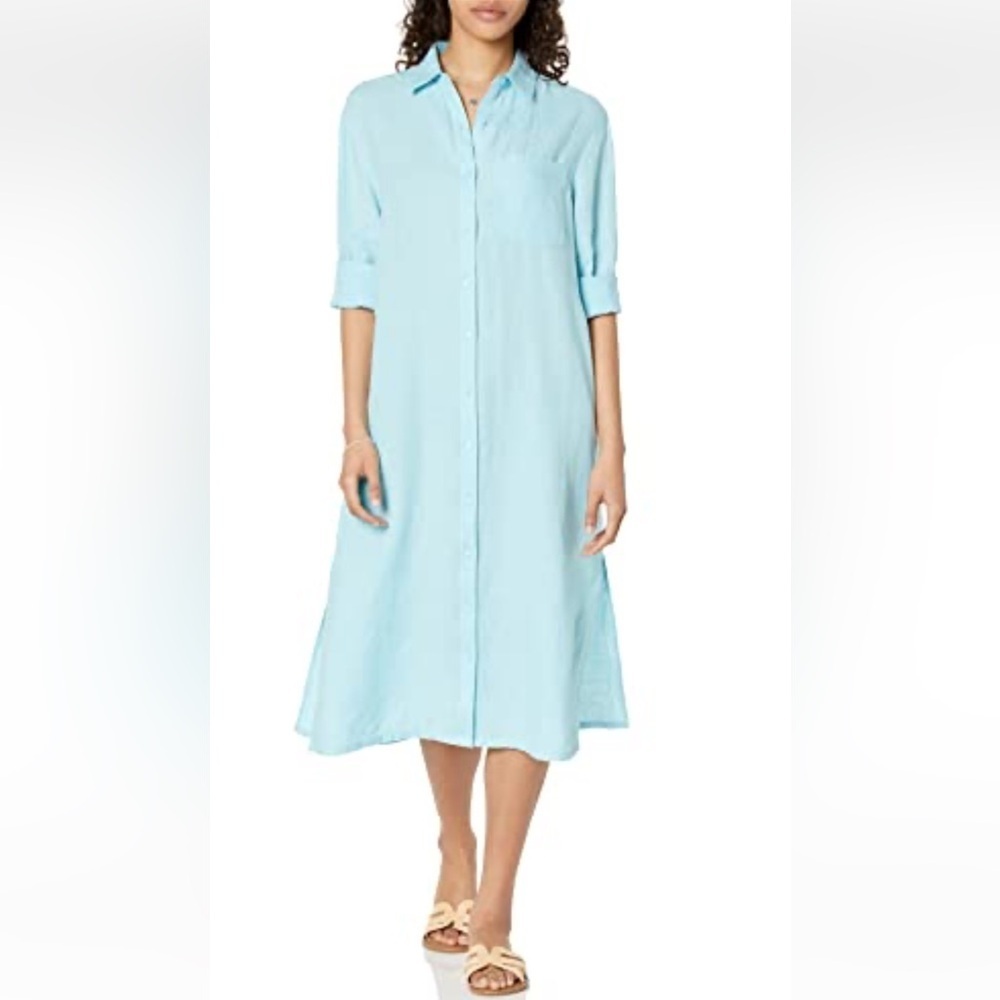 The Drop 100% Linen  Women's Long Sleeve Oversized Shirt Dress Size Small F23